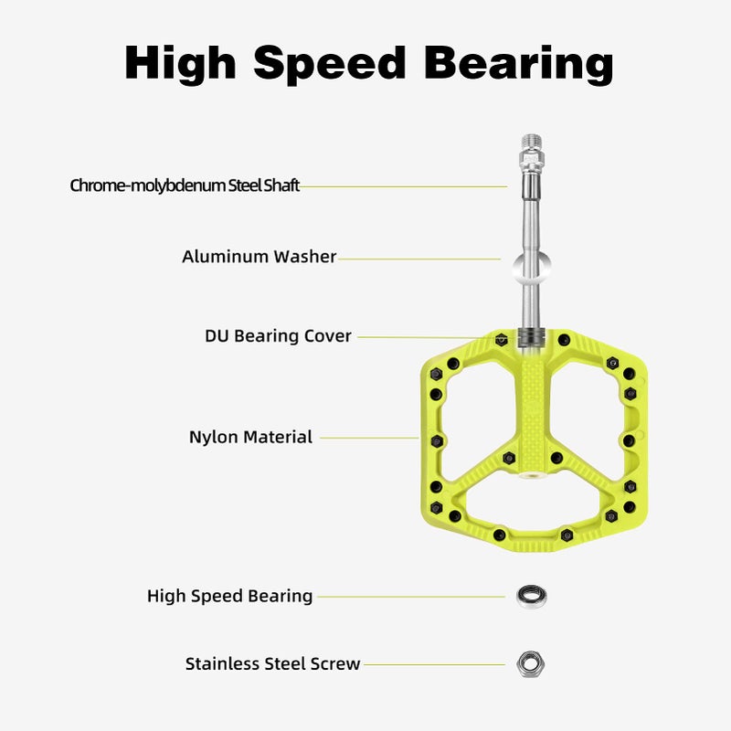 روكبروز دواسات الدراجة الجبلية ROCKBROS بدواسات مسطحة للدراجات الجبلية من ألياف النايلون بدواسات منصة للدراجات الجبلية على الطرق BMX للدراجات الجبلية باللون الأخضر - Image 3